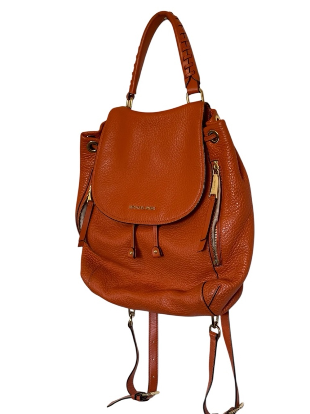 Michael Kors Orange Pebbled Leather Drawstring Backpack - Picture 2 of 7